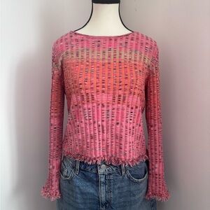 J.H. Collectibles Petit | Long Sleeve Sweater | Size L | Pink, Fringed Trim